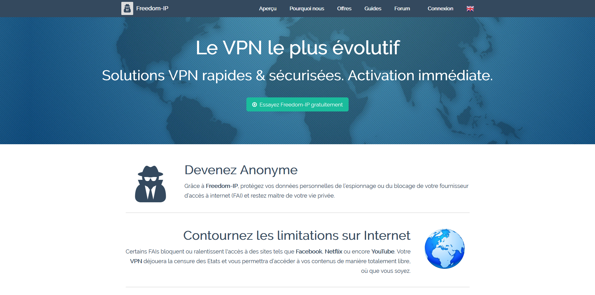 Page d'accueil du site Freedom IP
