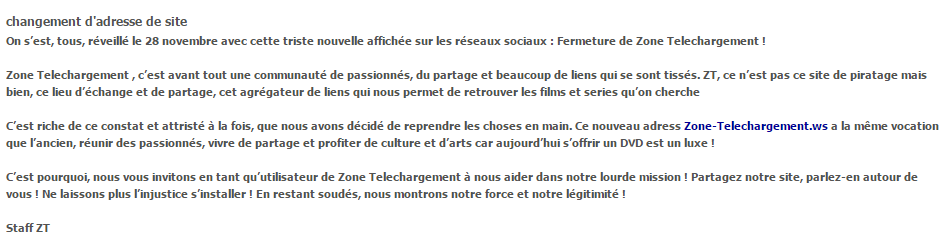 Zone-telechargement.ws n'est qu'un clone