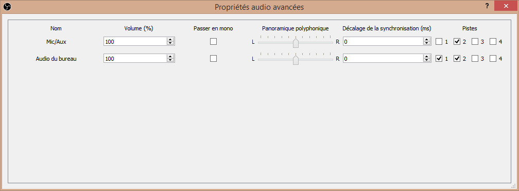 Configuration des pistes audio sur OBS