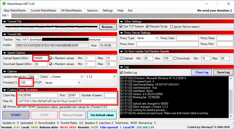 Ratiomaster configurer un torrent