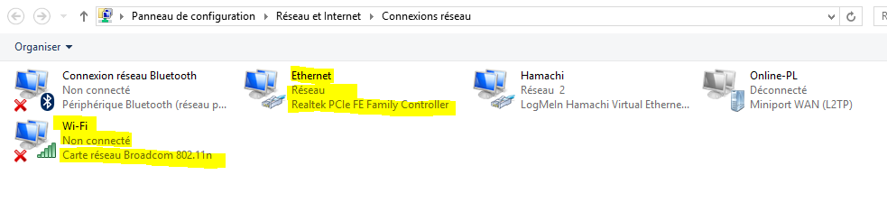 Interfaces réseaux sur Windows