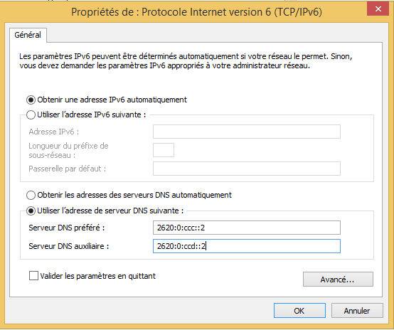 Configuration DNS IPv6