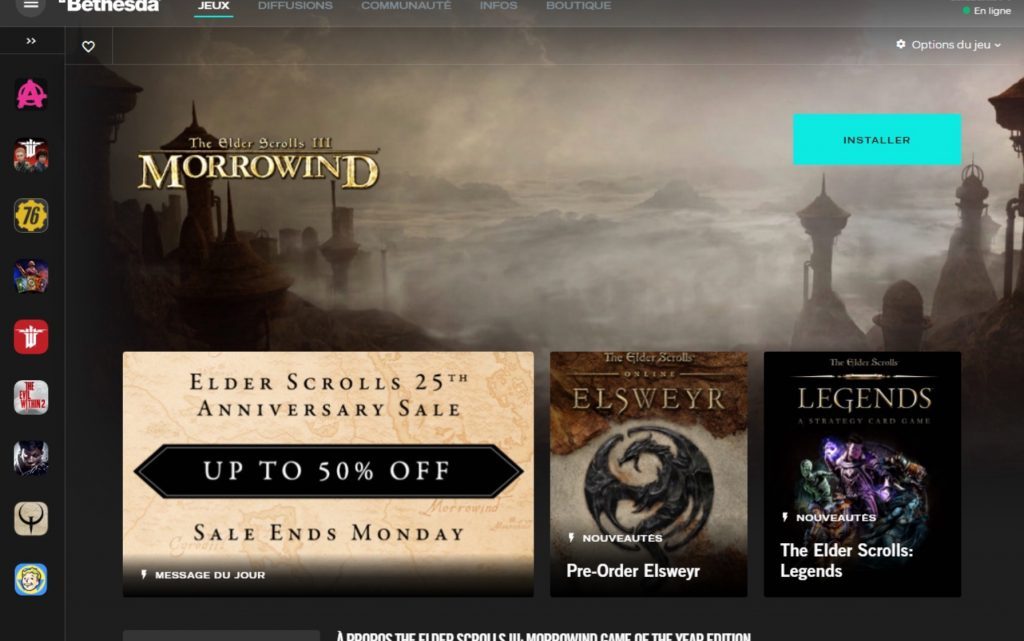 Installation de Morrowind depuis le client officiel