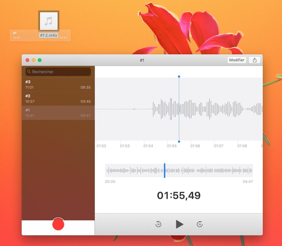 Export de fichier sur Dictaphone MacOS