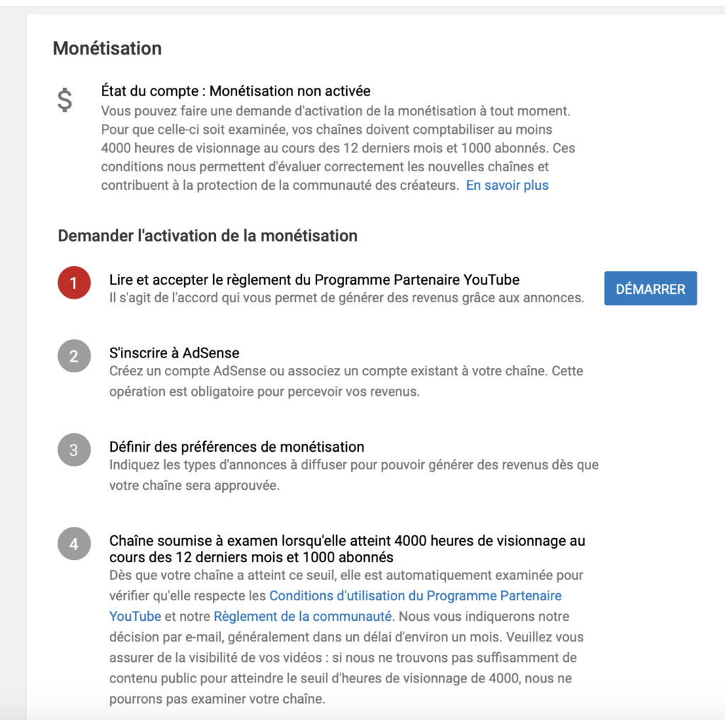 Programme de monétisation YouTube Adsense