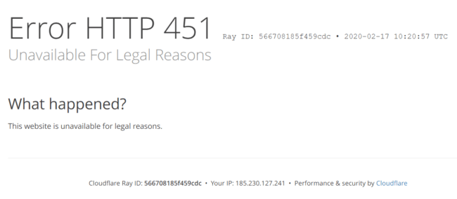 Erreur HTTP 451 de Cloudflare