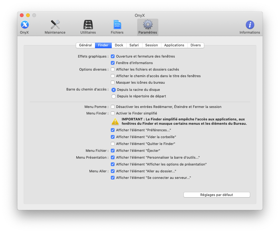 Onyx afficher ou masquer les dossiers cachés sur Mac