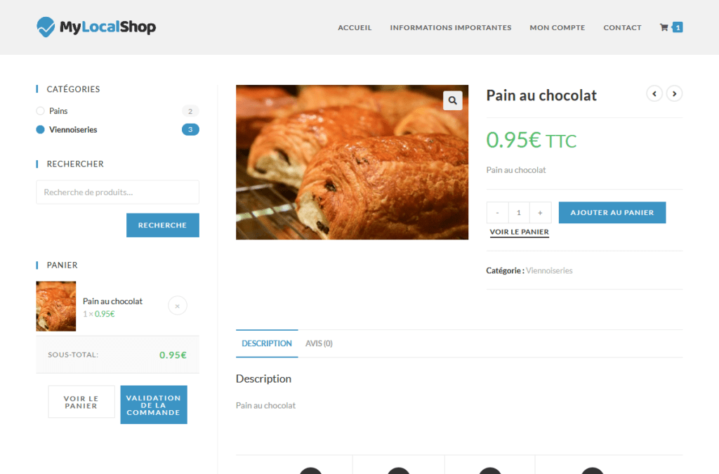 Démonstration de mylocalshop.fr avec une boulangerie