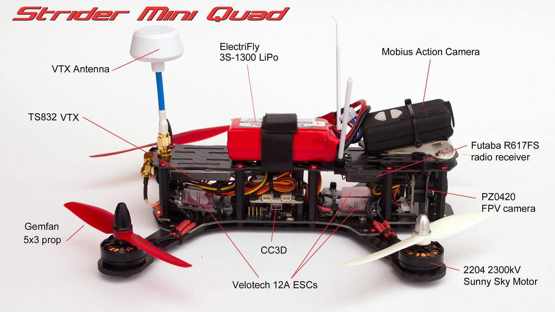Composants d'un drone de course Quadri-Rotor
