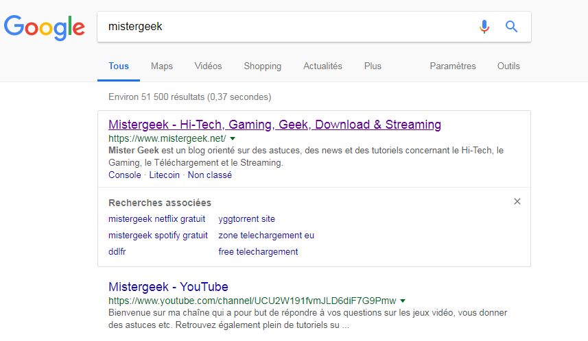 Indexe Google de Mistergeek.net
