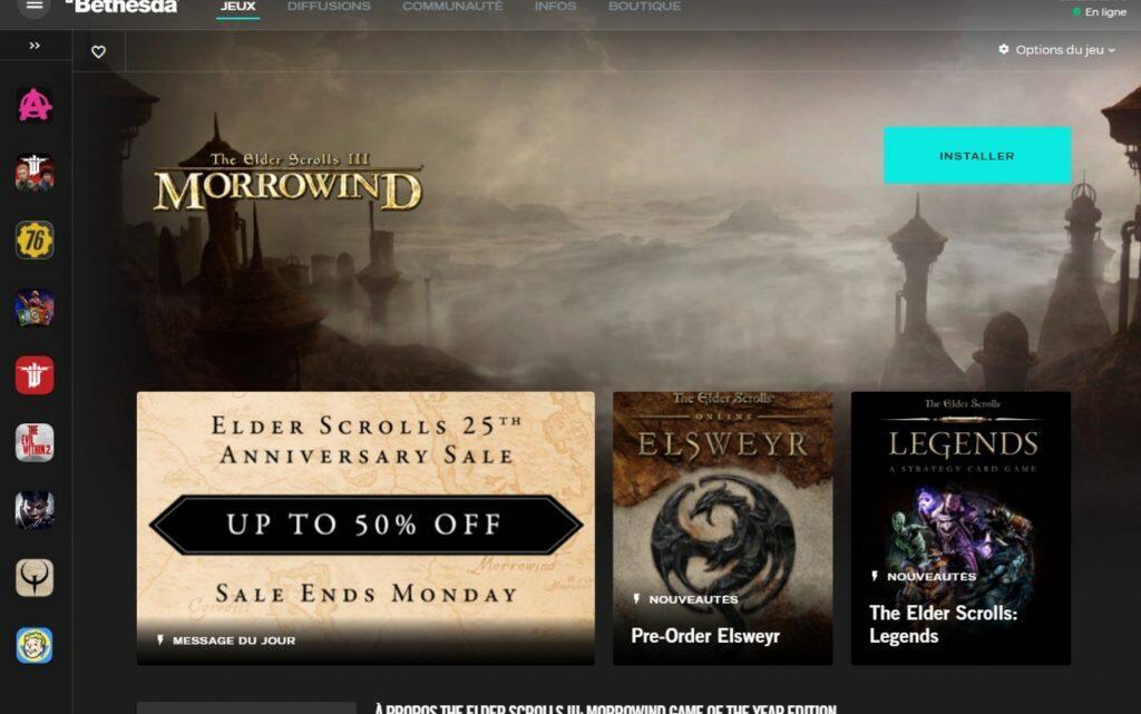 Installation de Morrowind depuis le client officiel