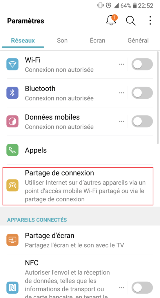 Partager la connexion de son smartphone iOS ou Android 3 partage de connexion android