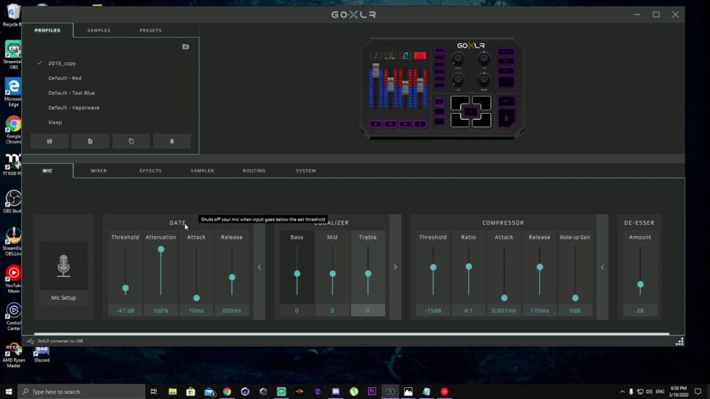 Panneau de contrôle du TC-Helicon GOXLR