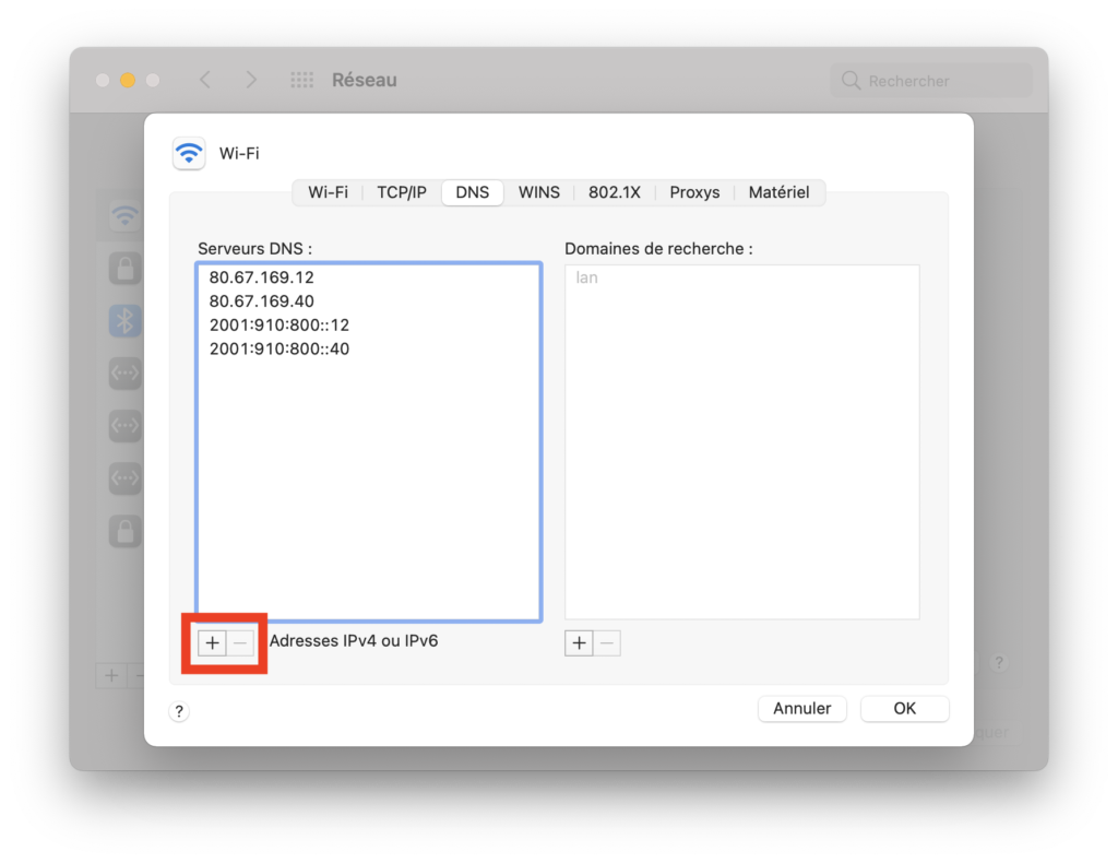 Configuration des serveurs DNS sur MacOS