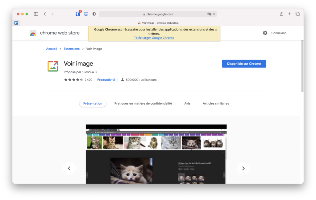 Extension "Voir l'image" sur Chrome