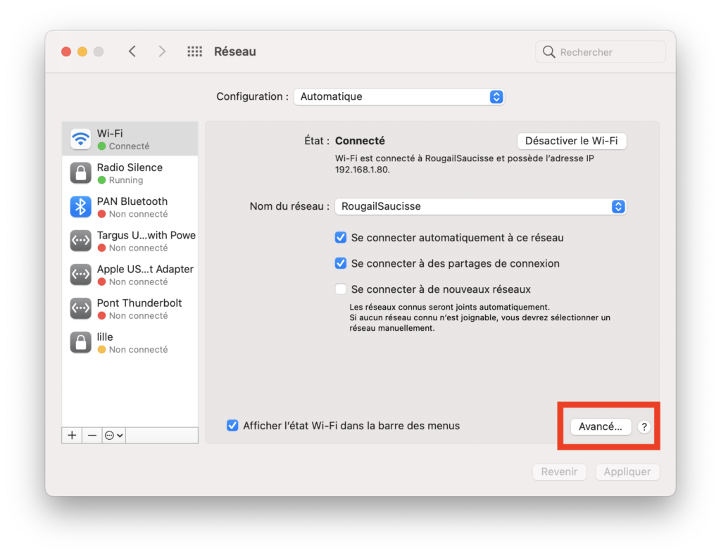 Paramètres réseaux sur MacOS