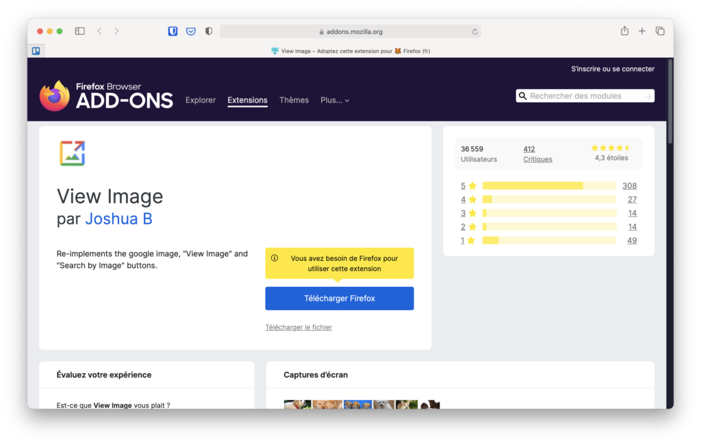 Extension "Voir l'image" sur Firefox