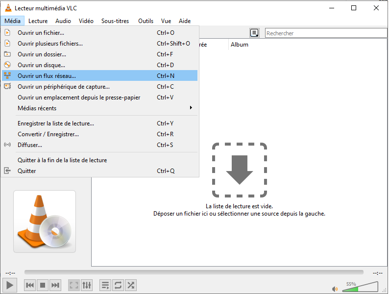 Ouvrir un flux réseau avec VLC