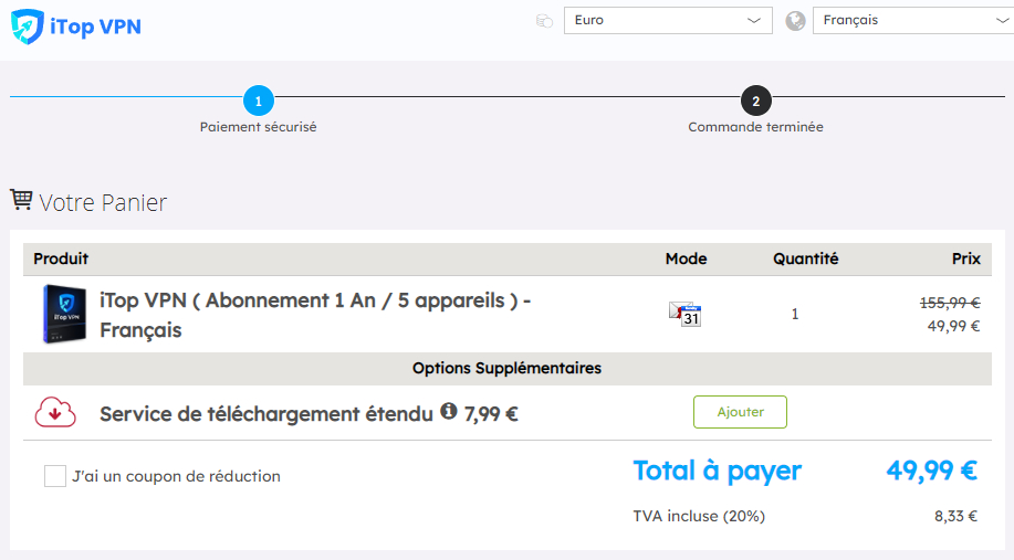 Tarif et prix iTOP VPN