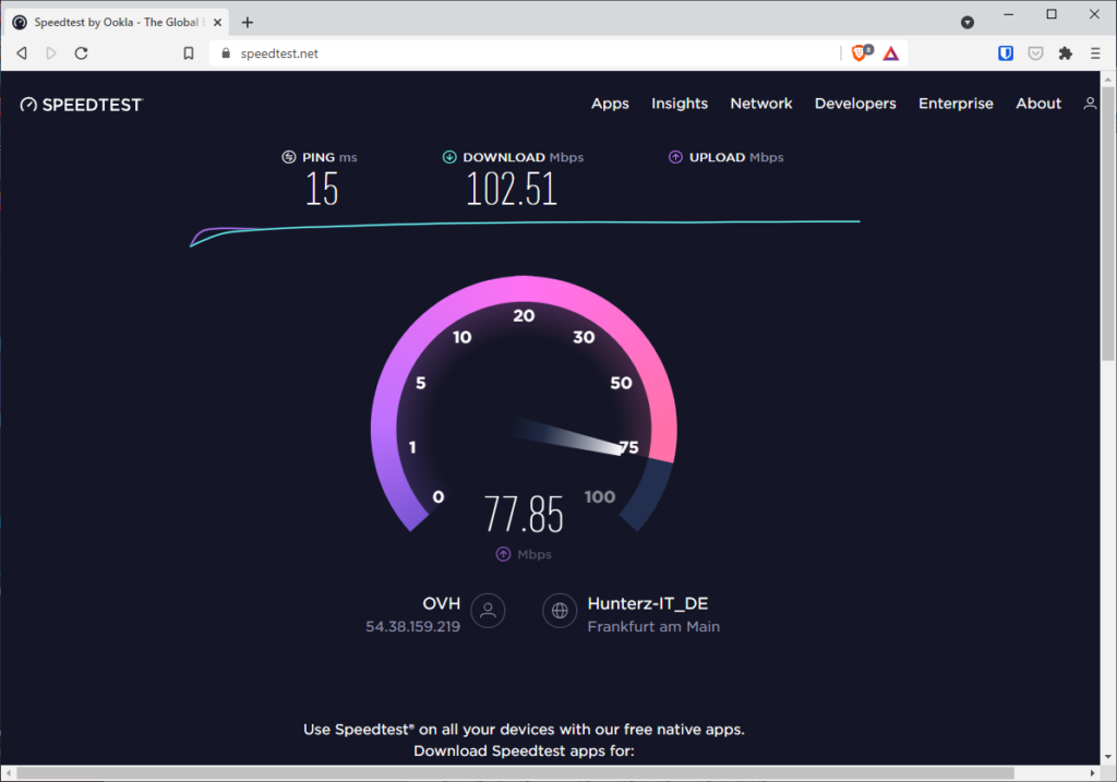 Speedtest avec iTOP VPN en Allemagne