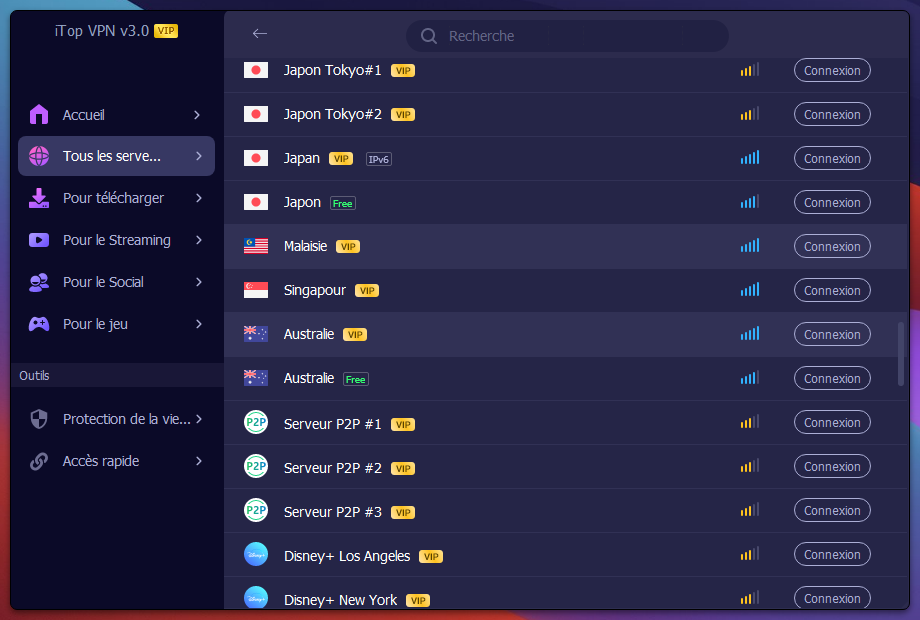Liste des serveurs iTOP VPN