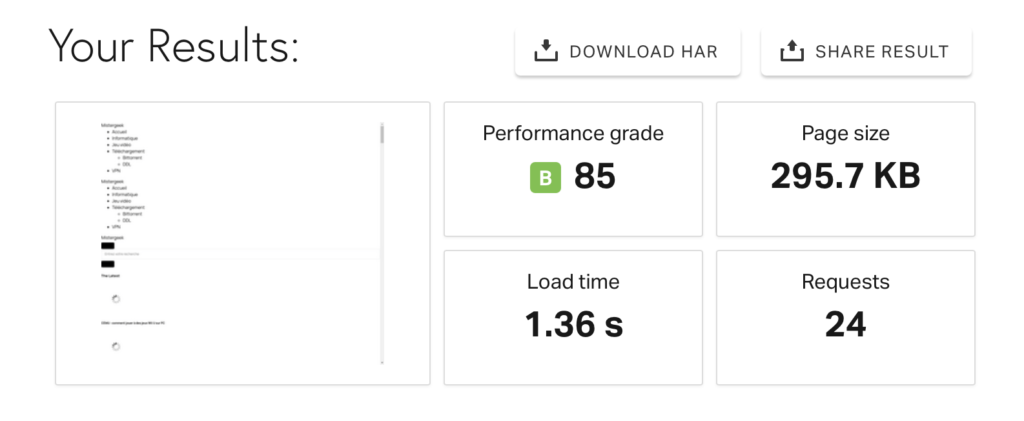 Temps de chargement d'un site Web WordPress sans cache