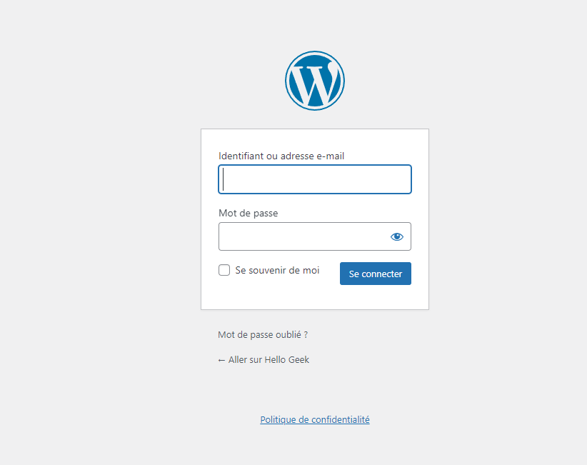 Page de connexion WordPress