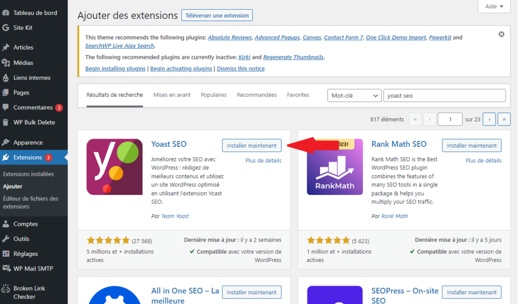 Installer une extension WordPress