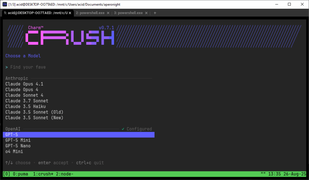 Configuration de Crush dans un terminal