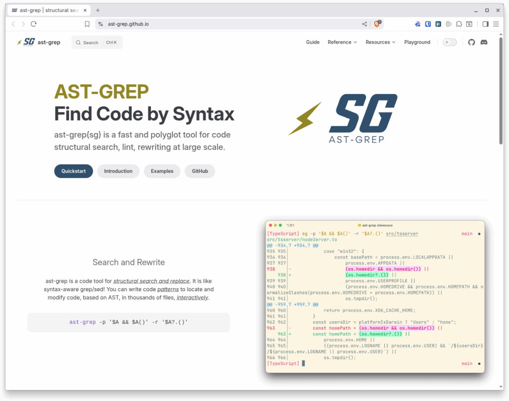 Image du site officiel ast-grep (https://ast-grep.github.io/)